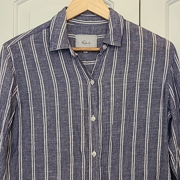 Rails Sydney Collared Artic Stripe Linnen Button Down Blouse Size XS - Picture 2 of 16